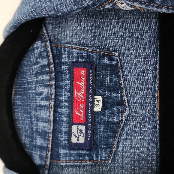 Liz Fashion Jean Jacket, Distressed two front pockets, Size 34 - Picture 2 of 4